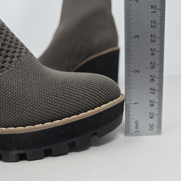 Eileen Fisher Wedge Boots Sz 6.5 & 8  London Knit'Leather Rye Brown Knit Stretch - Picture 5 of 13